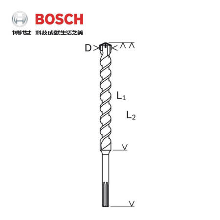 博世(BOSCH) 五坑4系(5坑圆钻)电锤钻头 25x200/320；2608685868（两坑三槽 适用于钢筋混凝土、石材）