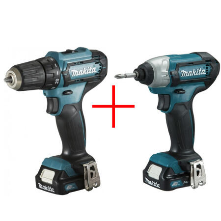 牧田(makita) 充电组合套装(12V2.0AH)充电式冲击起子(DF333)+起子电钻(TD110),两电一充；CLX224A