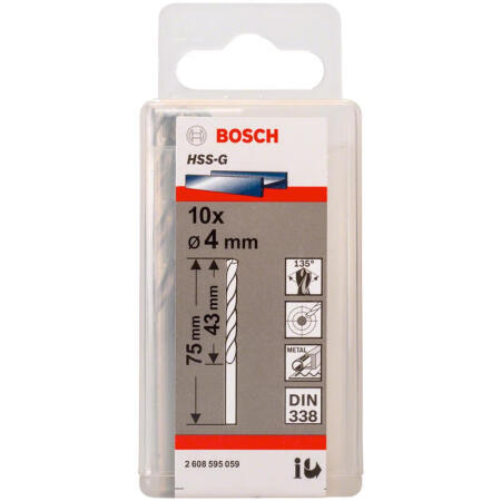 博世(BOSCH) HSS-G高速钢麻花钻头-磨制4.0mm(10支装),10支/盒；2608595059