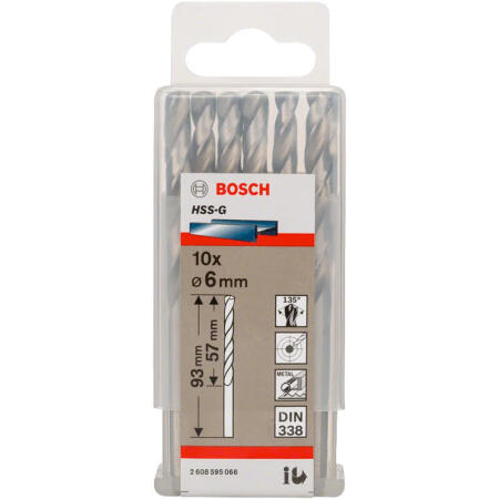 博世(BOSCH) HSS-G高速钢麻花钻头-磨制6.0mm(10支装),10支/盒；2608595066