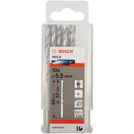 博世(BOSCH) HSS-G高速钢麻花钻头-磨制5.5mm(10支装),10支/盒；2608595064