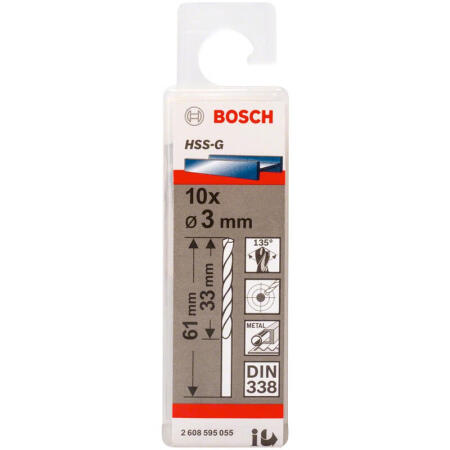 博世(BOSCH) HSS-G高速钢麻花钻头-磨制3.0mm(10支装),10支/盒；2608595055