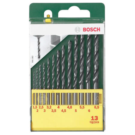 博世(BOSCH) HSS-R高速钢麻花钻头绿色套装-轧制1.5~6.5mm(13支)；2607019441