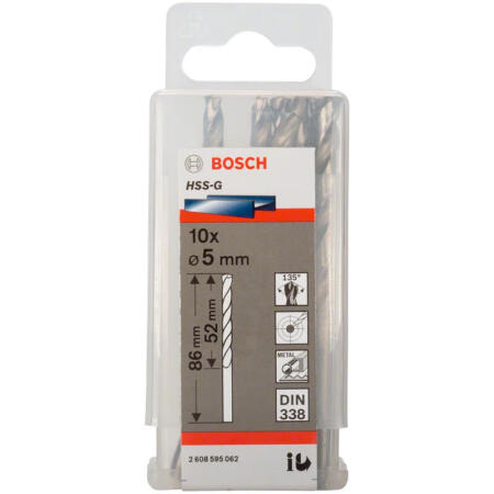 博世(BOSCH) HSS-G高速钢麻花钻头-磨制5.0mm(10支装),10支/盒；2608595062