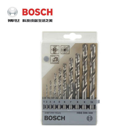 博世(BOSCH) HSS高速钢麻花钻头套装-磨制1~10mm(10支装)；2607019115