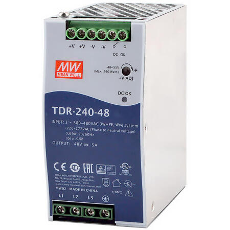 明纬 240W超薄三组工业用导轨型具PFC功能开关电源,12台/箱；TDR-240-48