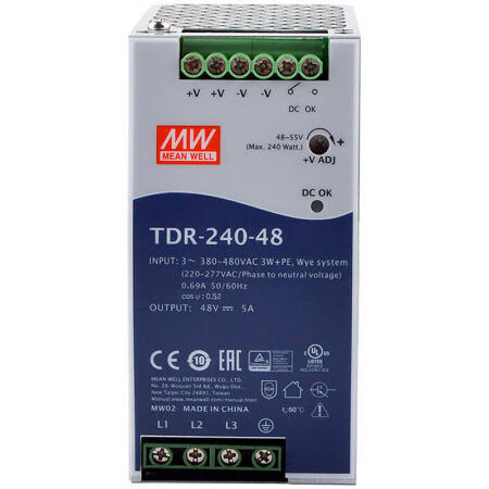 明纬 240W超薄三组工业用导轨型具PFC功能开关电源,12台/箱；TDR-240-48