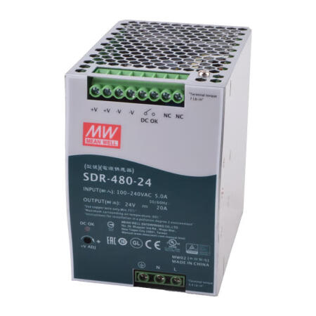 明纬 480W单组输出工业用DIN导轨型有PFC功能电源,8台/箱；SDR-480-24